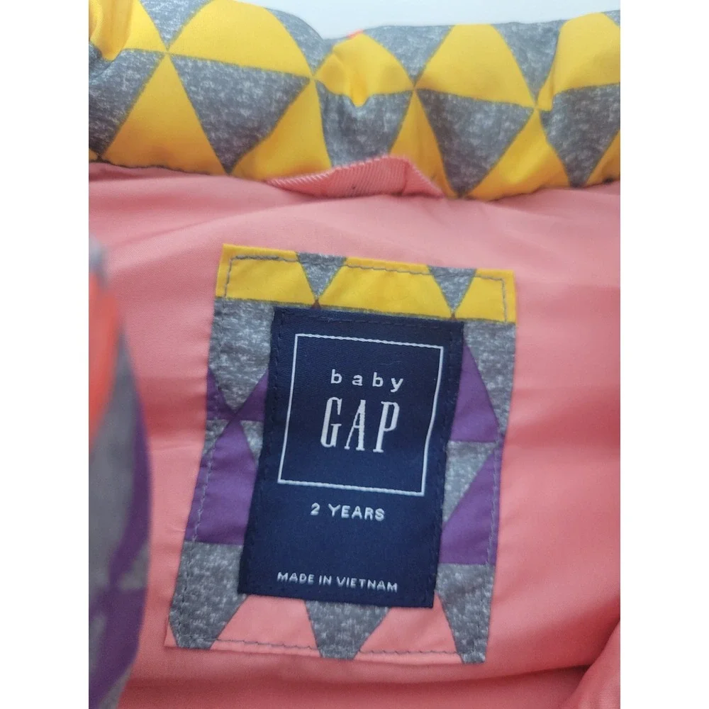 Baby Gap Toddler Girls Geometric Triangle Puffer Vest Pink Purple Yellow 2 Years